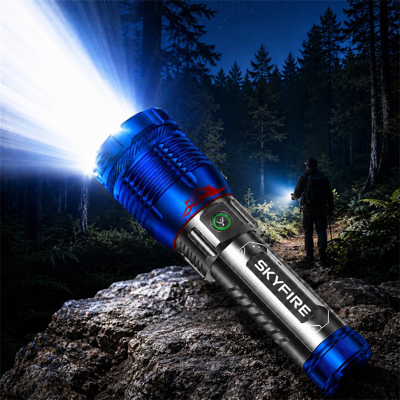 SKYFIRE 6000 Lumens Rechargeable Flashlight with Ignition Lens, Up